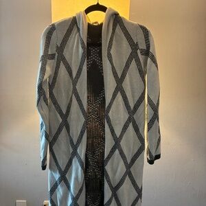 Grey and cream hooded duster cardigan